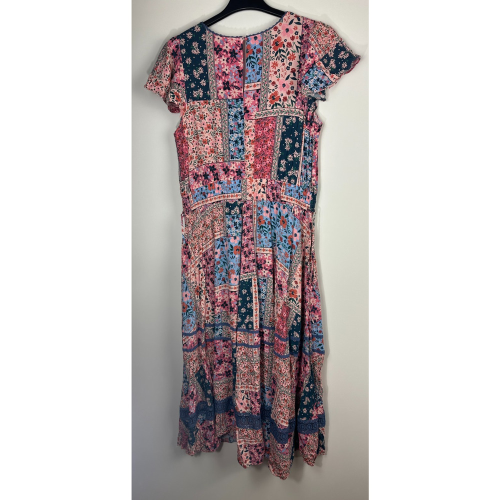 Matilda Jane Wildlife Maxi Dress Pink Teal Floral Boho Patchwork Women's Size XL - Picture 10 of 16